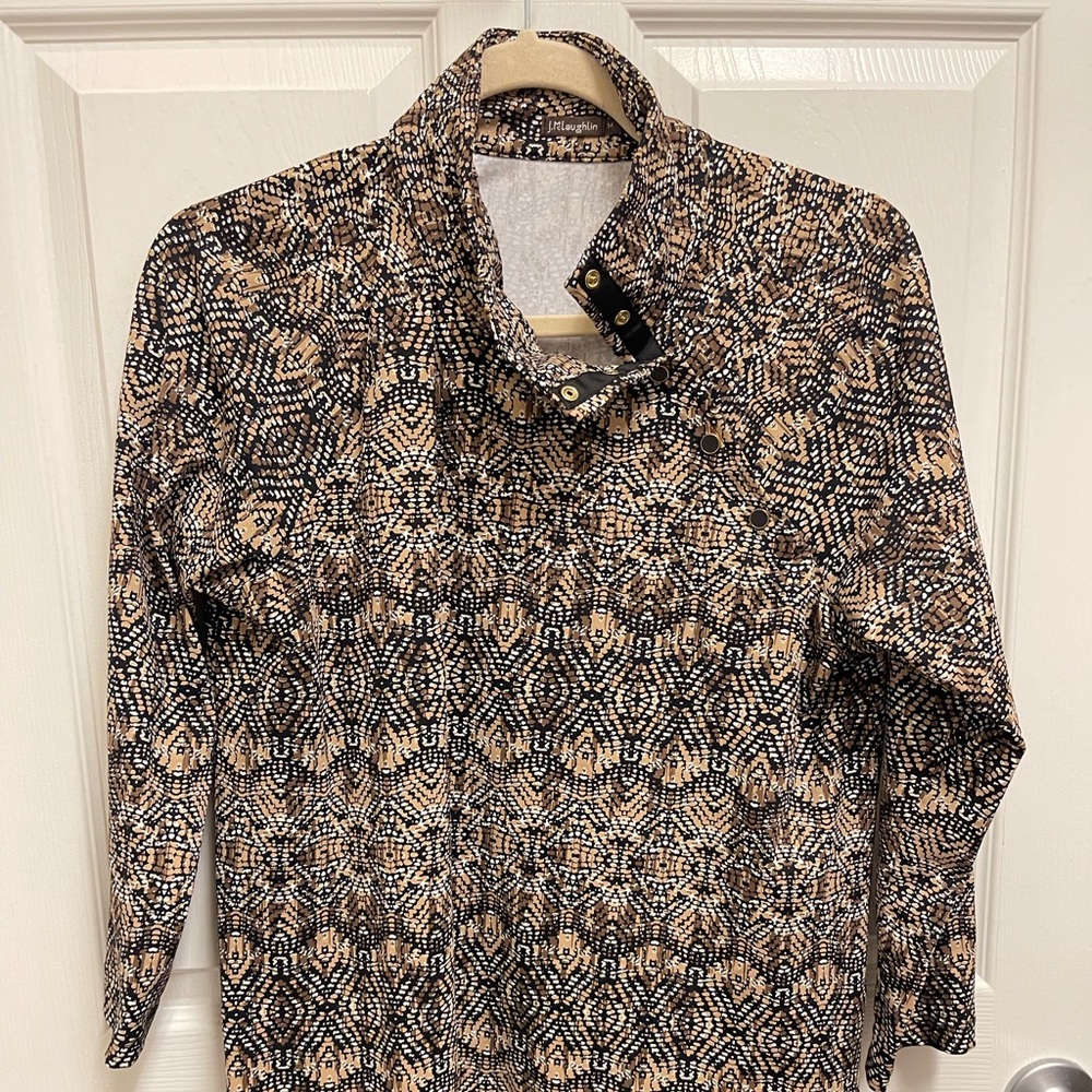 J. Mclaughlin Brown Pattern Button Neck Dress - image 2